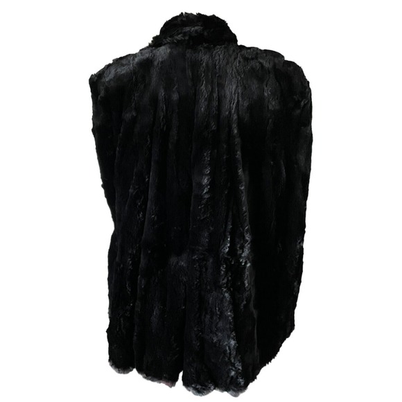 Vintage Black Genuine Sheared Fur Cape Capelet Lined Real Shawl Jacket Wrap - Picture 3 of 6